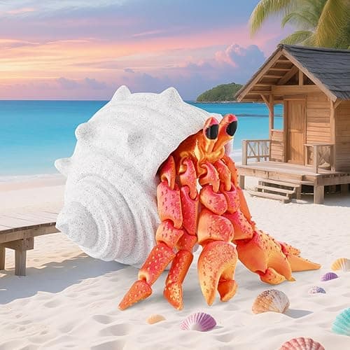 GemmiCho 3D Printed Animals, 3D Printed Toy, 7.8" Articulated Hermit Crab with Combinable Shell, Desktop Decor & Stress Relief Toy, Collectible Gift for Animal Enthusiasts (Red) thumbnail 3