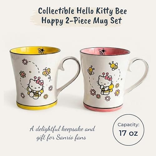 Blue Sky Clayworks Hello Kitty Bee Happy Mug Set of 2, Ceramic, 17 oz Each, Sunny Buzz Duo thumbnail 3