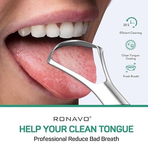 RONAVO Tongue Scraper for Adults, Two Colors Designed for Couples, Cure Bad Breath, Tongue Cleaners Stainless Steel, Metal Tongue Scrapers for Oral Care & Hygiene (2 Pack) thumbnail 3