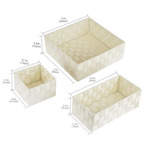 Posprica Woven Storage Baskets for Organizing, Small Black Baskets Cube Bin Container Tote Organizer Divider for Drawer, Closet, Shelf, Dresser, Set of 4(Beige) thumbnail 3