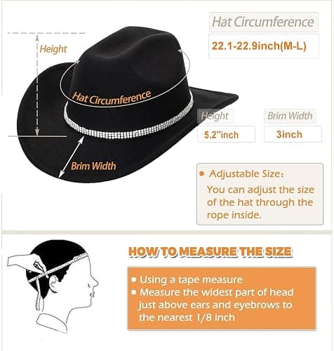 CXQRR Glitter Silver Black Cowboy Hats for Women - Western Sparkly Rhinestone Cowgirl Hat for Ladies Size M-L thumbnail 4