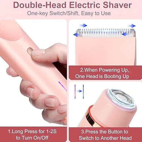 Celosmo 2025 Womens Shaver Dual-Head Bikini Trimmer for Women 2-in-1 Women's Body Shaver USB Charge Waterproof Painless Electric Razors for Silk Skin (Pink) thumbnail 5
