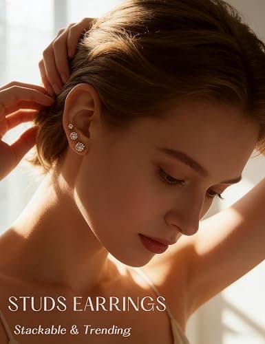 5 Pairs 14K Gold Plated Stud Earrings for Women, CZ Multiple Piercing Set | Hypoallergenic CZ Stud Earrings Set, 3-7mm Cubic Zirconia, Lightweight Comfortable Studs, Non Tarnish Jewelry, Gift for Women thumbnail 6