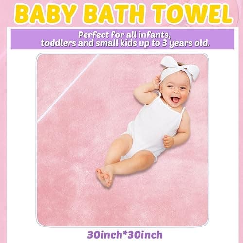 Reginary 4 Pack Baby Hooded Towels Coral Fleece Baby Bath Towels 30 x 30 Inch Soft Absorbent Hooded Bath Blanket for Newborn Toddler Infant Boy Girl Shower Gift Supplies (Pink, Purple, Yellow, Beige) thumbnail 4