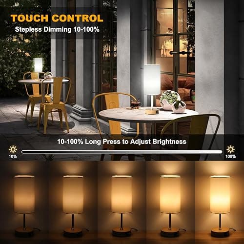 Unicozin Table Lamp with Wood Grain Base, 3 CCT 3000K/4500K/6500K & RGB Color Changing, Stepless Dimmable Small Bedside Lamp for Reading, Ambience Nightstand Light for Home Decor Party, White Shade thumbnail 3