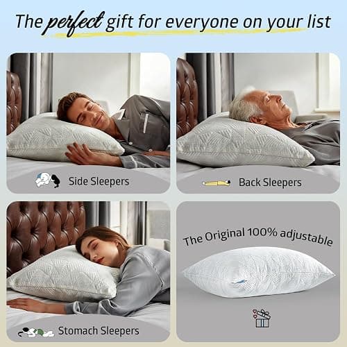 BETU Cooling Pillow Queen Size, Shredded Memory Foam Cool Pillow for Hot Sleepers, Adjustable Firm Soft Support Bed Pillows Perfect for Back Neck Pain and Side Sleeping with Pillow Case Cover, White thumbnail 6