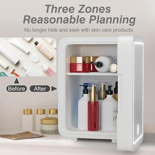 Easy-Take Skincare Fridge - Mini Fridge with Dimmable LED Mirror (4 Liter/6 Can), Cooler and Warmer, for Skincare and Food, Mini Fridge for Bedroom, Office and Car, White thumbnail 2