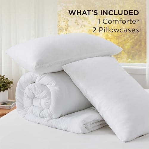 Bedsure Queen Size Comforter Set, White Soft Prewashed Bedding for All Seasons, 3 Pieces GentleSoft™ Warm Down Alternative Bed Set, 1 Lightweight Comforter (90"x90") and 2 Pillowcases (20"x26") thumbnail 6