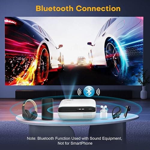 Videoprojecteur, projecteur Bluetooth natif 1080P avec écran 100", Mini projecteur 4K pour la Maison, la Chambre à Coucher, Compatible avec Smartphone, HDMI, USB, AV, Fire Stick, PS5 thumbnail 3