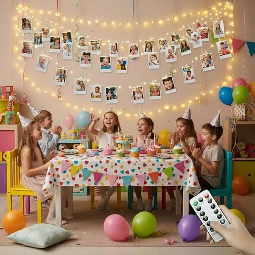 Microwear 33Ft Photo Clip String Lights,USB or Battery Powered,8 Modes 100 LED 10M Hanging String Fairy Lights with Remote,Decoration for Bedroom Christmas Wedding Décor thumbnail 4