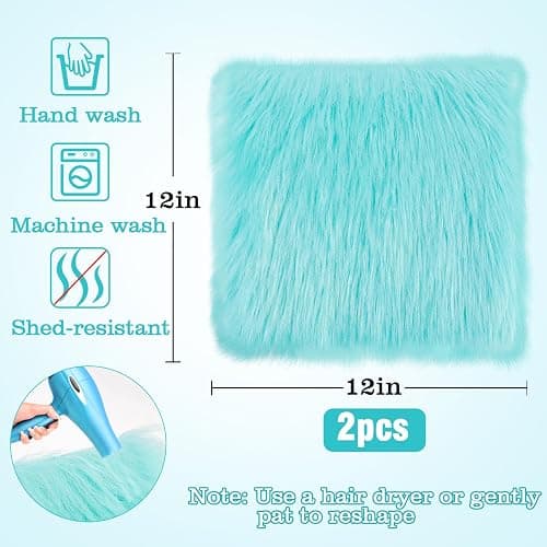 2 Pcs Locker Decor Rug for Middle ＆ High School Girls, 12" x 12", Lake Blue | Cosweet Mini Locker Accessories, Non-Skid Backing, Soft Fluffy Area Carpet, Aesthetic Nail Photography Props thumbnail 2