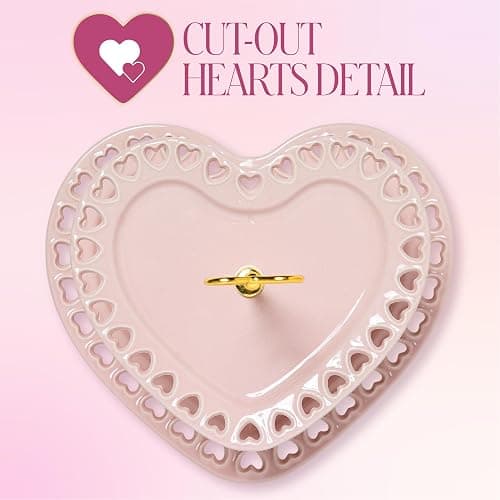 Paris Hilton 2-Tier Heart Serving Tray, Iconic Ceramic Stoneware with Metal Handle, Easy Assembly for Stylish Display, 9-Inch and 7-Inch Plates, Pink thumbnail 4