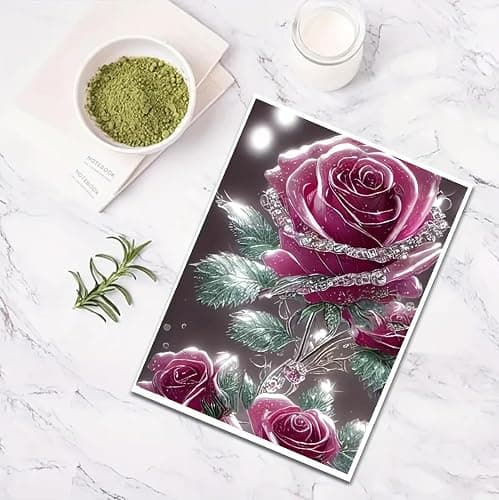 JFYHAB Shining Rose Diamond Art Kits for Adults-Pink Rose Diamond Art Kits for Adults, 5D Diamond Art of Pink Flower，DIY Full Drill Diamond Painting Gem Art and Crafts,Home Wall Decor 12x16 Inch thumbnail 8