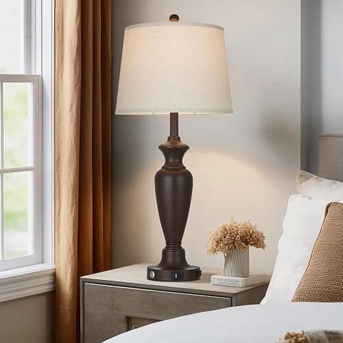 Cinyirong 30" Tall Brown Table Lamp for Living Room, 3-Way Dimmable Touch Control Bedside Lamp for Bedroom Nightstand with USB A+C Ports & AC Outlet (1 Pack) thumbnail 3