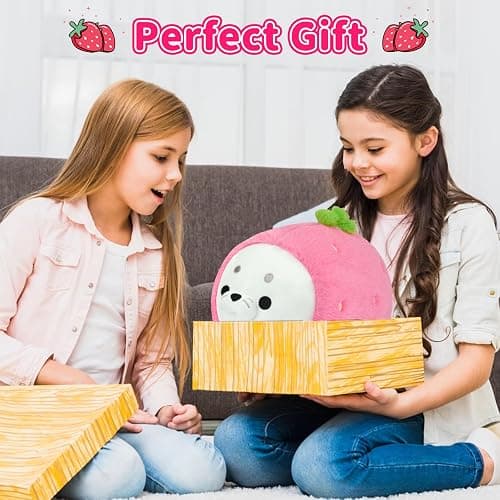 Hkojewp Cute Strawberry Seal Plush Pillow, Soft Chubby Seal Plushie Animal Toy for Kids, Girlfriend, Boys (13 Inch) thumbnail 5