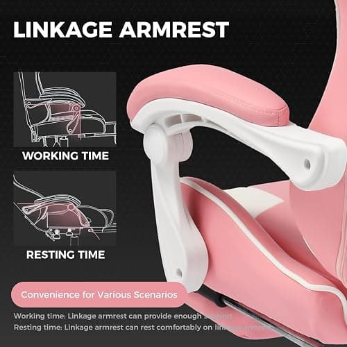 GTPLAYER Gaming Chair, Computer Chair with Footrest and Lumbar Support, Height Adjustable Game Chair with 360°-Swivel Seat and Headrest and for Office or Gaming (Faux Leather, Pink) thumbnail 7