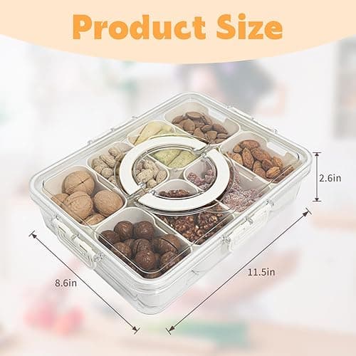 Divided Serving Tray with Lid and Handle,8 Compartments Snacks Box,Snack Fruit Tray,Veggie Tray,Portable Platter for Candy Fruits Nuts Snack Party Entertaining Picnic(2 PCS) thumbnail 4
