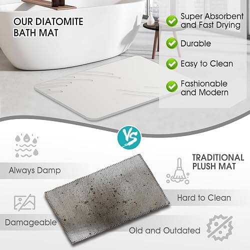ZIKIBL Stone Bath Mat Diatomaceous Earth Shower Mat Super Absorbent Non-Slip Diatomite Stone Bath Mats for Bathroom Floor Quick-Drying Natural Easy to Clean（24 * 16''） thumbnail 4