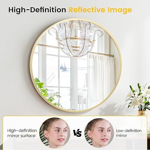 Garvee 24 in Round Mirror for Wall, Gold Metal Frame Circle Mirror, Round Bathroom Mirror for Wall Decor, Rounds Mirror for Entryway, Vanity, Bedroom, Easy to Install thumbnail 5