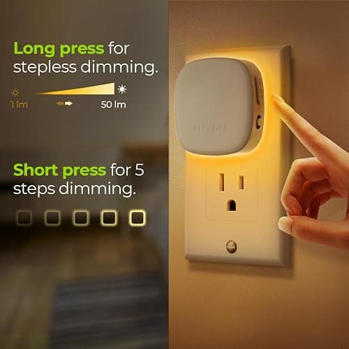 AUVON Plug-in LED Backlit Night Light with Motion Sensor & Dusk to Dawn Sensor, Dimmable Amber Nightlight with 1-50 lm Adjustable Brightness for Bedroom, Bathroom, Stairs, Hallway (4 Pack) thumbnail 5