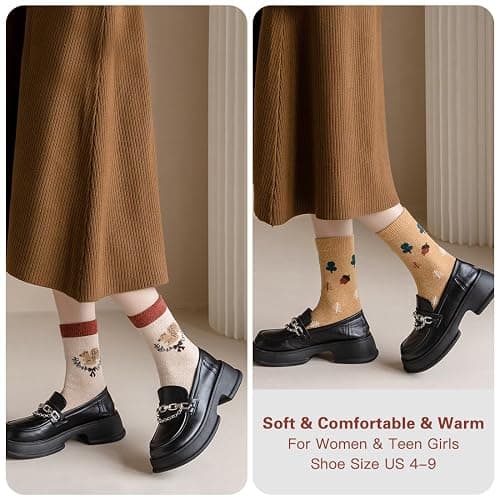 MarJunSep Wool Fall Boot Socks Women Teen Girls Thick Knit Vintage Cute Floral Cottage Core Boho Winter Warm Crew Socks thumbnail 4