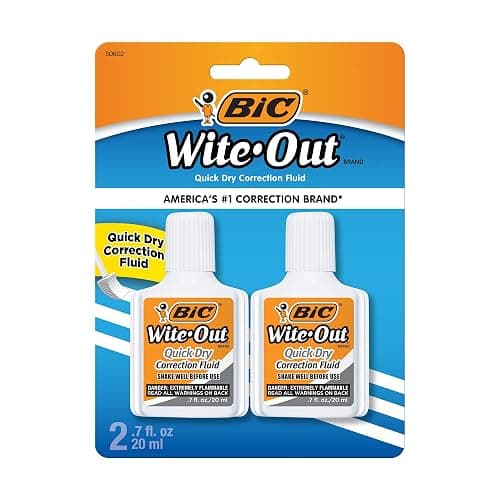 Bic Wite-Out Quick Dry Correction Fluid - 2 pack - white color writeout - white-out - Image 1