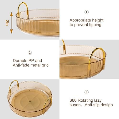 YCIA&DONE 360 Rotating Makeup Organizer and Storage for Vanity Countertop 2 Tiers, High Capacity Cosmetic Skincare Perfume Organizers for Dresser Bathroom Lazy Susan (Amber Gold) thumbnail 7