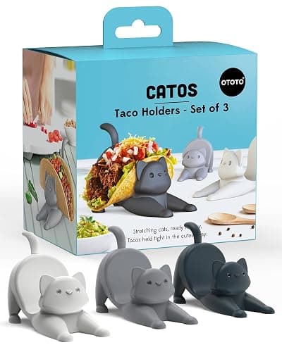 NEW - OTOTO Catos Taco Holder Set of 3 - Taco Shell Holder, Taco Stand, Taco Tray, Cute Kitchen Accessories, Weird Gifts, Cooking Gifts, Funny Gifts, Taco Stands for 3 Tacos, Fun Kitchen Gadgets - Image 1