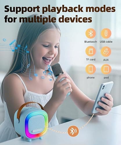 Mini Karaoke Machine Speaker for Kids Adults, Portable Bluetooth with 2 Wireless Microphones, Children's Day Birthday Gift Ideas for Toys for Teens Boys and Girls Aged 4, 5, 6, 7, 8, 9, 10, 11, 12+ thumbnail 4