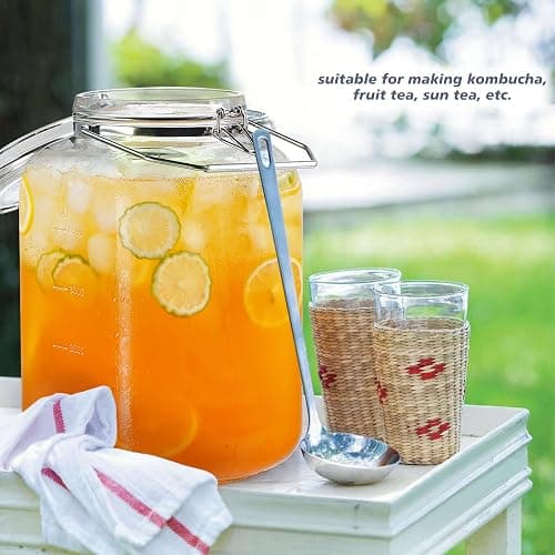 Folinstall 2 Pack 1.5 Gallon Glass Jar with Airtight Lid, 192 oz Square Wide Mouth Mason Jars with Stainless Steel Handle, Large Glass Storage Containers for Canning, Flour, Sugar, Rice, Pickled Eggs thumbnail 2