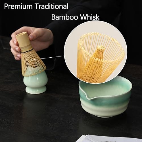 Buucup Japanese Matcha Set, Matcha Bowl with Spout, Matcha Whisk and Holder, Bamboo Matcha Scoop and Stainless Steel Sifter - 5 Pcs Gradient Green Matcha Kit for Matcha Lover thumbnail 4