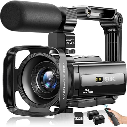 8K Video Camera Camcorder 88MP UHD WiFi Vlogging Cameras for YouTube 18X Digital Zoom IR Night Vision 3.0''Touch Screen Camera with 32GB Card, Microphone, Stabilizer, Lens Hood, Remote, Batteries - Image 1