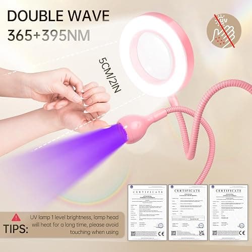 AORAEM LED UV Nail Lamp with Double-Head and 6X Magnifier, Pink | Gooseneck Lamp for Gel Nails, Flash Cure Lamp for Home DIY Salon thumbnail 6
