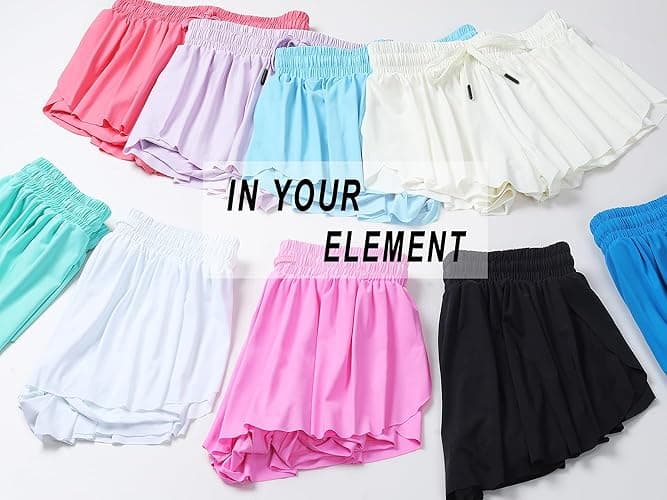 AIOIC Girls Butterfly Shorts Kids Flowy Shorts 2-in-1 Girls Butterfly Skirts with Pocket - Dark Blue - 9-10 Years thumbnail 4