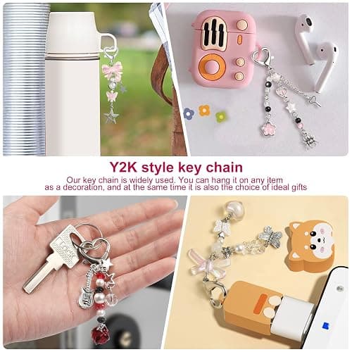 VZZNN 4 PCS Y2K Keychain Cute Keychain Accessories Y2K Phone Charms With Tether Tab Aesthetic Keychains thumbnail 7