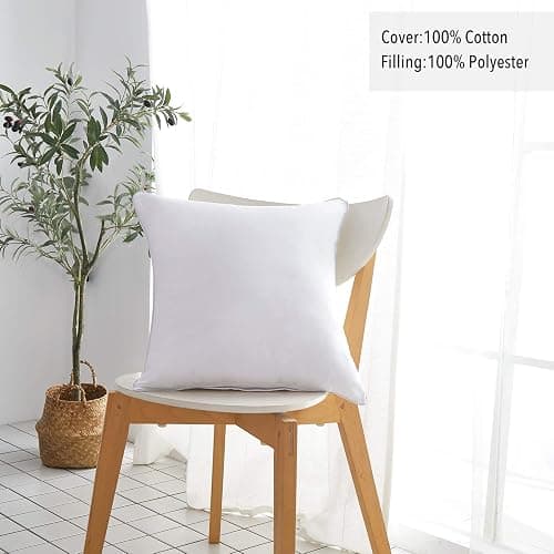 Oubonun 18"x18" Pillow Inserts (Set of 2) - Throw Pillow Inserts with 100% Cotton Cover - 18 Inch Square Interior Sofa Pillow Inserts - Decorative Pillow Insert Pair - White Couch Pillow thumbnail 3