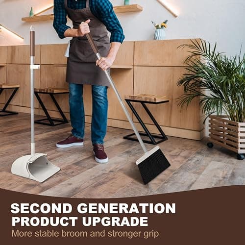 Jekayla 54" Long Handled Broom and Dustpan Set - Perfect Dust Pan and Brush Combo for Efficient Cleaning, Brown and White thumbnail 7