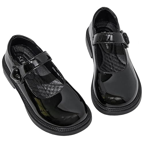WUIWUIYU Girls School Uniform Dress Shoes Round-Toe Formal School Soft Mary Jane Shoes Heart Shape Diamond Strap Flats thumbnail 4
