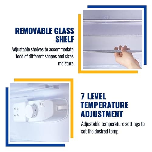 WANAI 3.5 Cu.Ft Blue Mini Fridge With Freezer Compact Refrigerator for Dorm | Freestanding Fridge with 7 Level Adjustable Thermostat, Removable Shelves, Fast Cooling, Low Consumption thumbnail 6