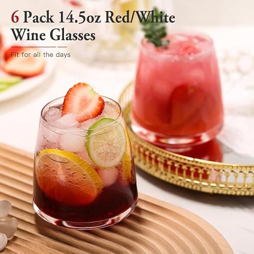 Stemless Wine Glasses Set of 6-14.5oz Hand Blown Heavy Red White Wine Glasses Unique gifts for him/her wedding, birthday, Mother's/father's day, anniversary thumbnail 6