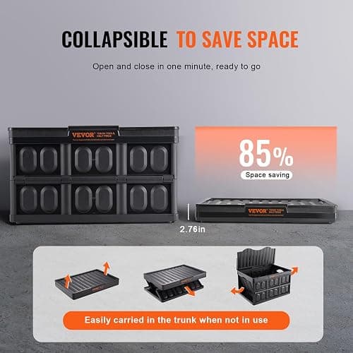 VEVOR 65L Collapsible Storage Bins with Lids 3 Packs, Stackable Utility Crates with Handles, Large Folding Containers for Organizing Tools, Books, Food, Drinks, Camping&Transport thumbnail 5
