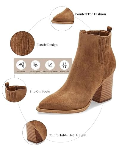 Imily Bela Womens Ankle Boots Pointed Toe Chunky Stacked Mid Heeled Faux Suede Leather Booties thumbnail 5
