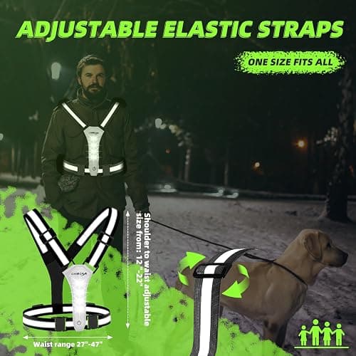 LED Reflective Vest Running Gear, 360° High Visibility Running Vest with Adjustable Waist/Shoulder, USB-C Rechargeable Running Lights for Runners Night Jogging Running Dog Walking Cycling thumbnail 7