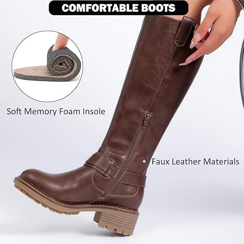 Ruiee Women's Knee High Boots Classic Comfort Riding Combat Boot Round Toe Side Zipper Long Tall Fall Winter Boots for Women. thumbnail 3