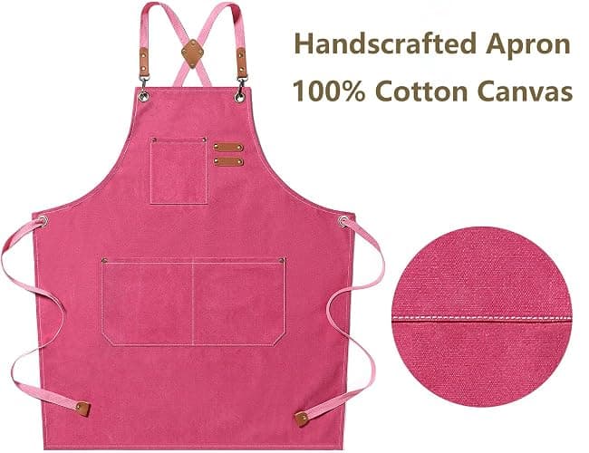 AFUN Chef Aprons for Men Women with Large Pockets, Cotton Canvas Cross Back Heavy Duty Adjustable Work Apron, Size M to XXL (Pink) thumbnail 5