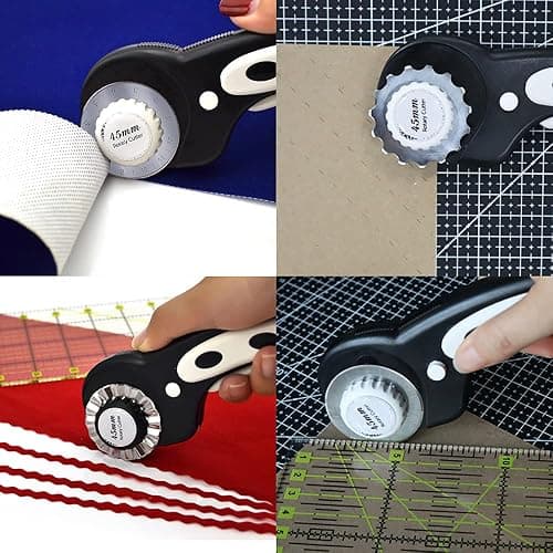 45mm Rotary Cutter with 7pcs Replacement Blades, Ergonomic Handle Rolling Cutter with Safety Lock for Fabric, Leather, paper, Crafting, sewing, Quilting, Perfect for Left & Right Hand(Black) thumbnail 6