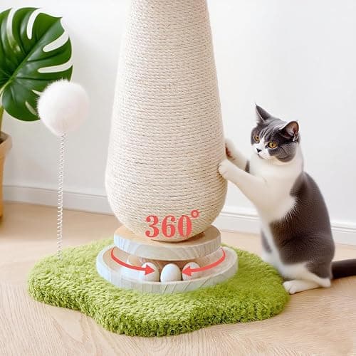 WLHYHHCute Mushroom Shaped Cat Scratching Post - Cat Toy with Ball Lane and Spring-Loaded Pom Poms - 21.25 Inch Tall Sisal Cat Scratching Post for Indoor Cats thumbnail 5