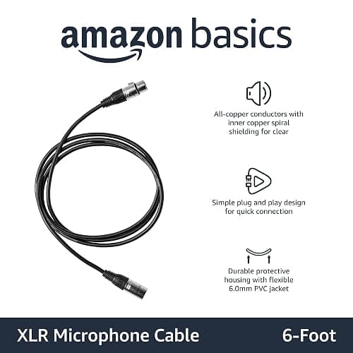 Amazon Basics XLR Male to Female Microphone Cable for Speaker or PA System, All Copper Conductors, 6MM PVC Jacket, 6 Foot, Black thumbnail 2