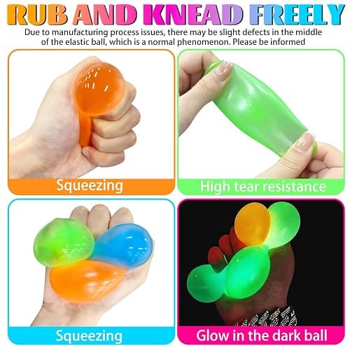 12 Pcs Glow in the Dark Sensory Balls, Upgraded Glowing Sticky Balls Stick to The Ceiling, Stress Relief Squishy Ball Toys for Adults & Kids, Stocking Stuffers, Asmr Cool Stuff & Party Favors thumbnail 4