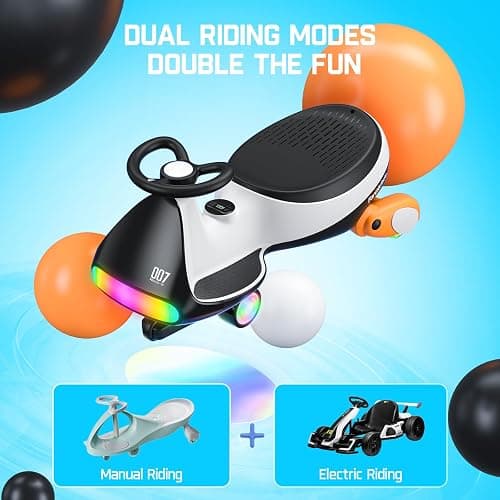 FanttikRide N7 Ultra Electric Wiggle Car with Pedal, Kids Car, MagicMute Motor Swing Car, 2 Speeds Max 4 Mph, 9 Color Modes, Digital Display, Bluetooth, for Ages 3 and Up, 150 Lbs, Penguin Black thumbnail 2
